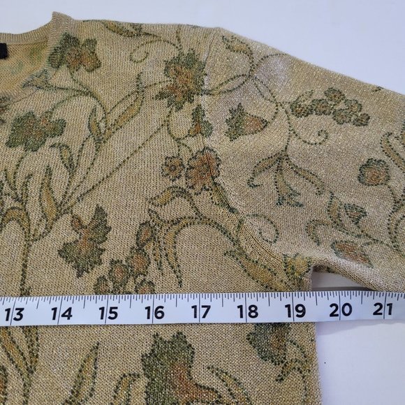 Nina Leonard Sweater Women‎ M Short Sleeve Floral Leaf Metallic Shoulder Pad - Picture 7 of 10